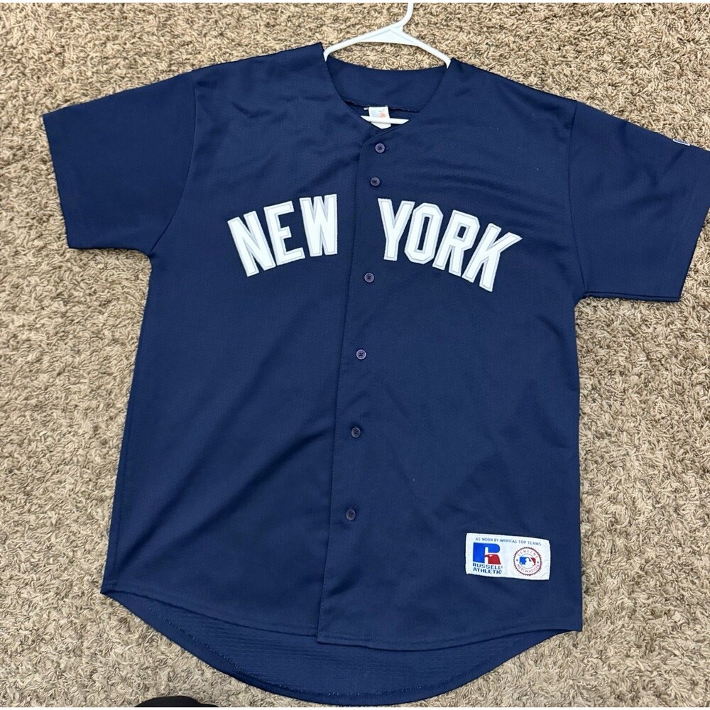 Vintage MLB Russell Athletic New York Yankees Baseball Jersey Blue Mens Large